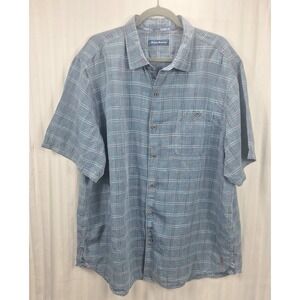 Tommy Bahama Mens XXL Blue Plaid Linen Tencel Short Sleeve Button Down Shirt